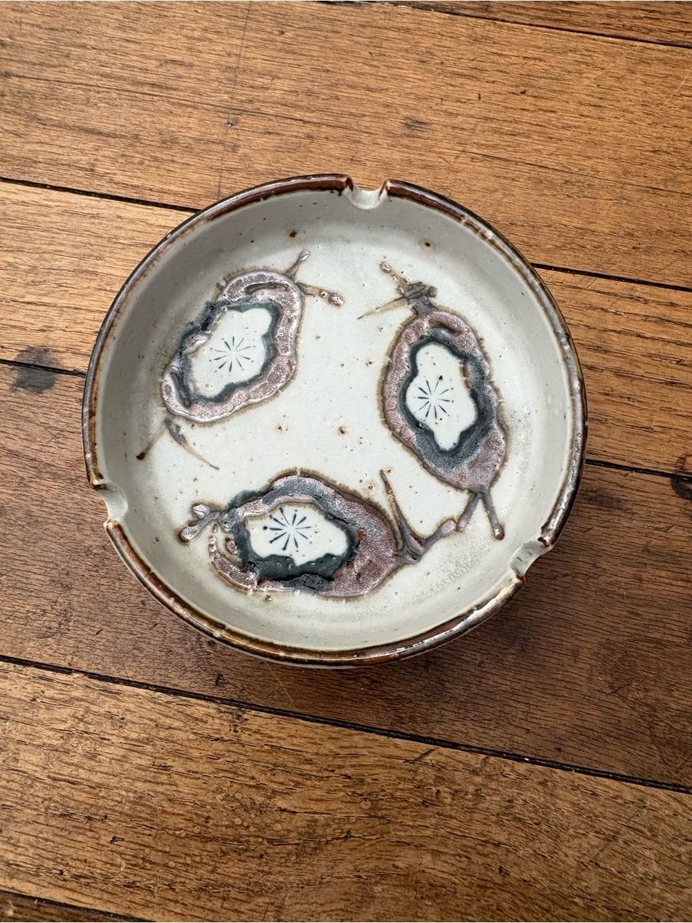 Handcrafted Ceramic Ashtray - White with Brown and Gray Glaze